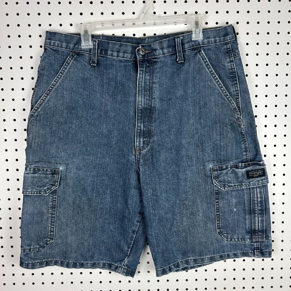 Wrangler Skater Baggy Jean Shorts Sz 36 Jorts Wide Leg Skate Y2K 10" Inseam Blue